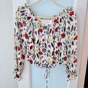 Stone Cold Fox “Venice” off shoulder silk top.